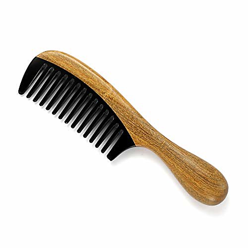 

handmade wide tooth hair comb – anti static 100% natural green sandalwood buffalo horn comb detangling comb for women,men,thick,fine, curly,straight,wavy hair(wide tooth)