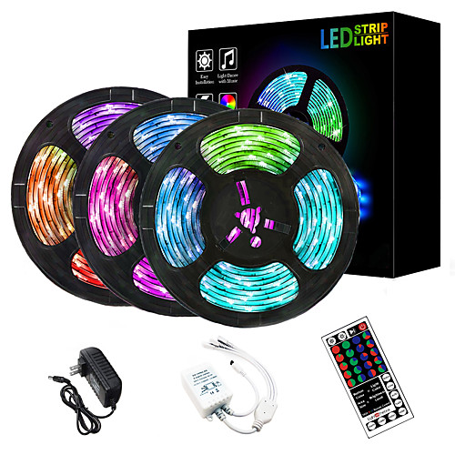 

3x5M LED Strip Lights RGB Tiktok Lights Flexible 900 LEDs 2835 SMD 8mm 1 To 3 Cable Connector with IR 44 Key Double Outlet Controller DC12V