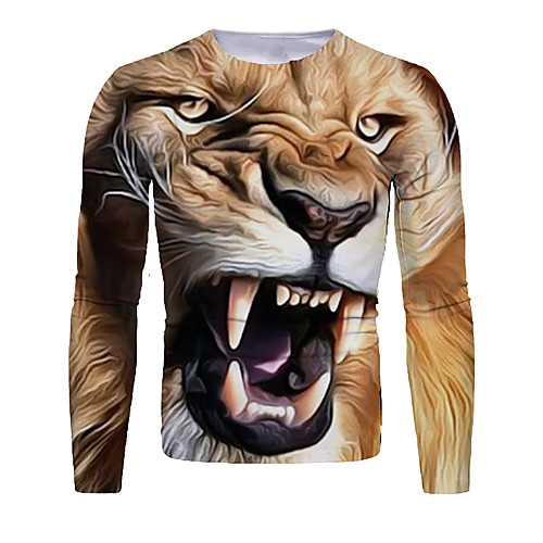 

Men's T shirt 3D Print Graphic Animal Long Sleeve Daily Tops Basic Yellow