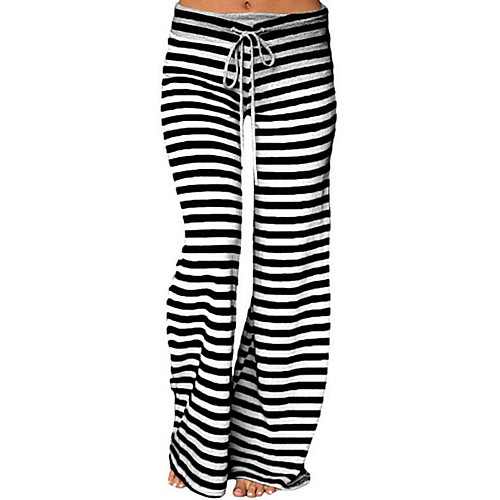 

Women's Causal Daily Holiday Basic Legging Striped Print Mid Waist Black Blue Purple S M L