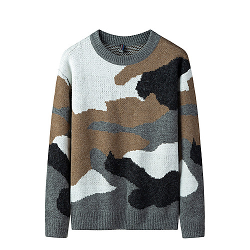 

Men's Stylish Basic Oversized Knitted Camouflage Color Block Pullover Acrylic Fibers Long Sleeve Sweater Cardigans Crew Neck Fall Winter Black Gray