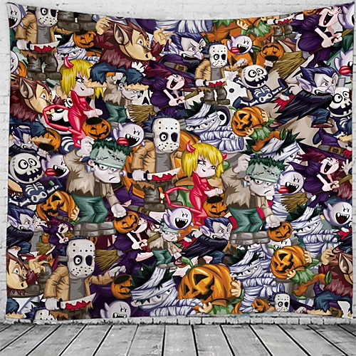 

Halloween Party Party Wall Tapestry Art Decor Blanket Curtain Picnic Tablecloth Hanging Home Bedroom Living Room Dorm Decoration Pychedelic kull keleton Pumpkin Zombie Bat Witch Haunted cary Polyeter