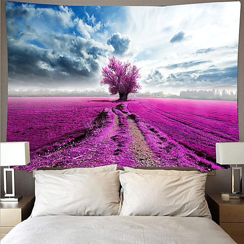 

Wall Tapestry Art Decor Blanket Curtain Picnic Tablecloth Hanging Home Bedroom Living Room Dorm Decoration Polyester Blue Sky White Cloud Purple Tree View