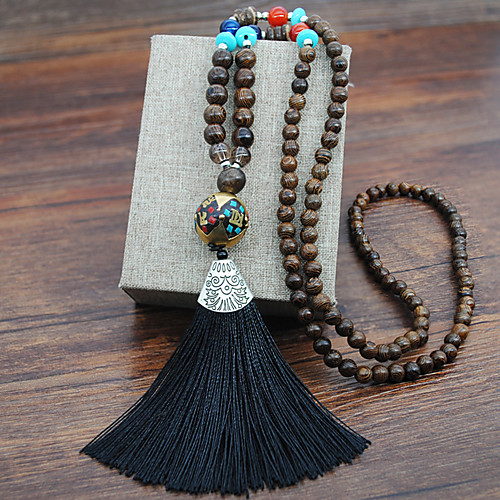 

Women's Pendant Necklace Beaded Necklace Tassel Precious Blessed Luxury Classic Vintage Ethnic Wooden Resin Alloy Black Blue Purple Red Yellow 80 cm Necklace Jewelry 1pc For Gift Prom Street Birthday