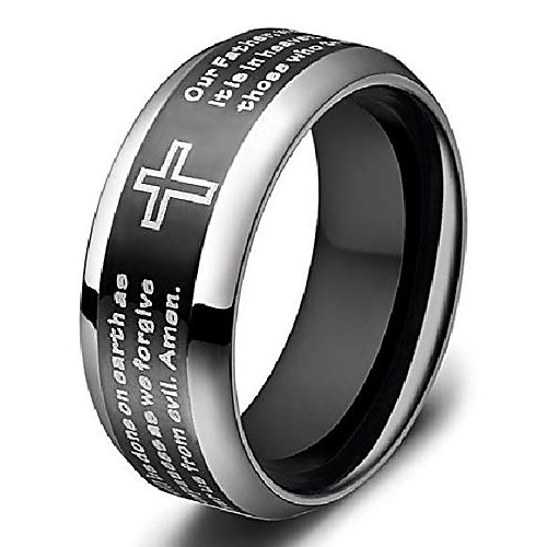 

men's titanium ring 8mm black lords prayer ring with christian scripture cross praying size 11