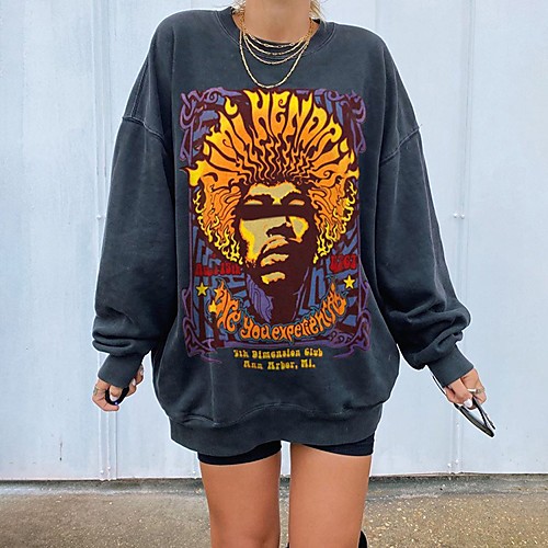 

Women's Pullover Sweatshirt Graphic Oversized Daily Other Prints Basic Hoodies Sweatshirts Orange Gray