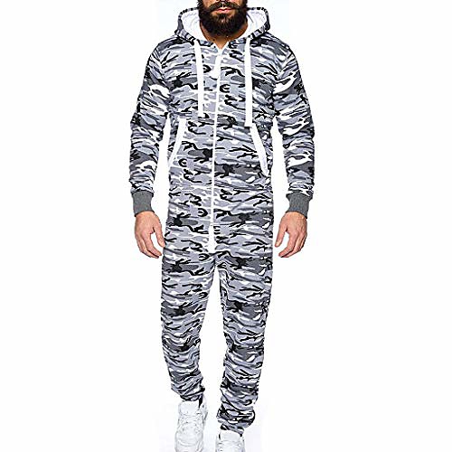 

men's hooded onesie jumpsuit sports romper overall zip up playsuit drawstring sportswear adult overall hoodie white