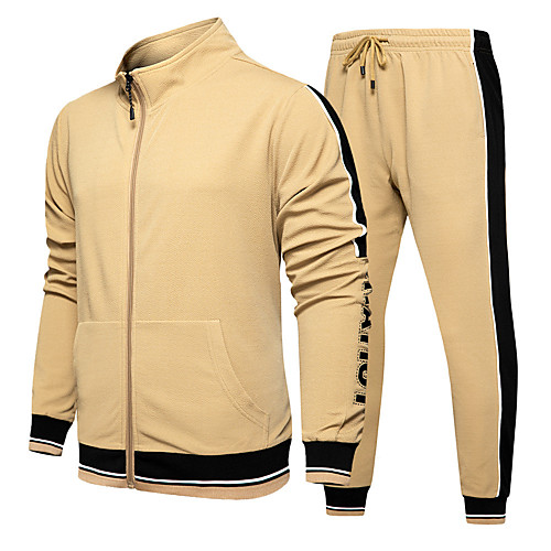 

Men's 2 Piece Full Zip Tracksuit Sweatsuit Street Athletic Winter Long Sleeve Thermal Warm Breathable Gym Workout Running Jogging Training Exercise Sportswear Jacket Sweatpants Black khaki Activewear