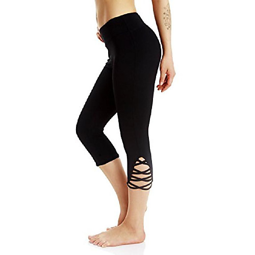 

women's yoga leggings sport capri cutout design power flex running pants black