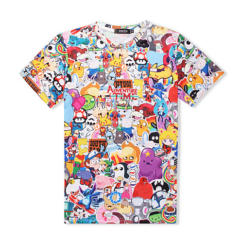 

Men's T shirt Other Prints Graphic Print Short Sleeve Daily Tops Basic White