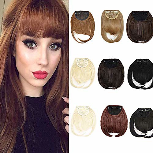 

clip in bangs synthetic fiber one piece in natural straight clip in hair bangs with temple for women (#4 medium brown)