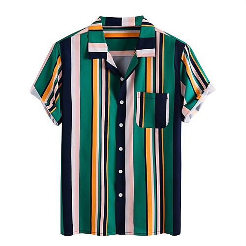

Men's Shirt Other Prints Striped Short Sleeve Daily Tops Basic Green
