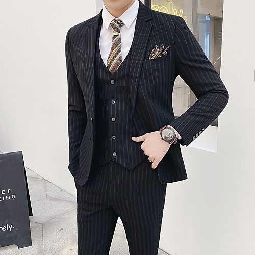 

Tuxedos Tailored Fit Notch Single Breasted One-button Polyester Stripes