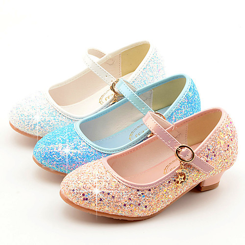 

Girls' Heels Moccasin Flower Girl Shoes Princess Shoes Rubber PU Little Kids(4-7ys) Big Kids(7years ) Daily Party & Evening Walking Shoes Rhinestone Buckle Sequin White Blue Pink Fall Spring