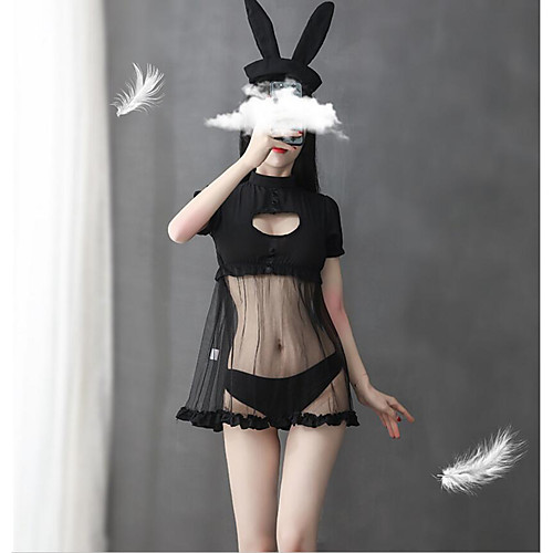 

Women's Mesh Babydoll & Slips Suits Nightwear Patchwork Black One-Size