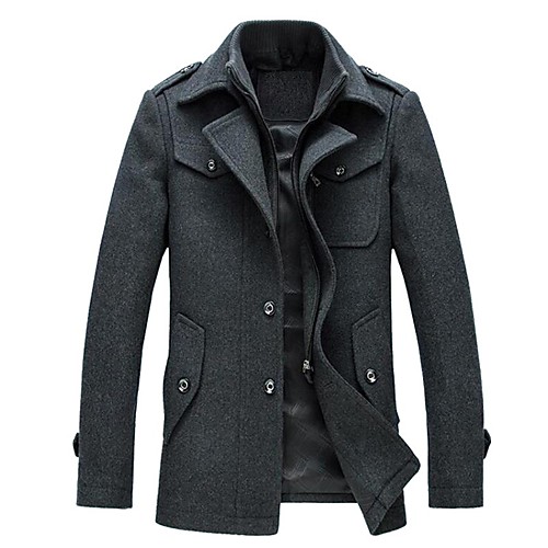 

Men's Solid Colored Basic Fall & Winter Jacket Long Daily Long Sleeve Wool Coat Tops Black