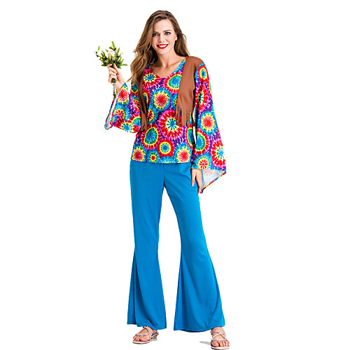 

Hippie Disco Retro Vintage Hippie Disco 1980s Summer Outfits Masquerade Dude Funk Women's Costume Blue Vintage Cosplay Party Halloween Masquerade Long Sleeve / Vest / Top / Pants