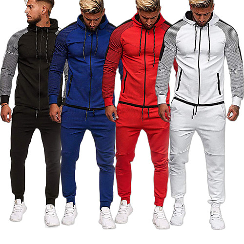 

Men's 2 Piece Full Zip Tracksuit Sweatsuit Street Athleisure Long Sleeve Winter Cotton Thermal Warm Breathable Soft Fitness Gym Workout Running Active Training Jogging Sportswear Skinny Stripes Plus