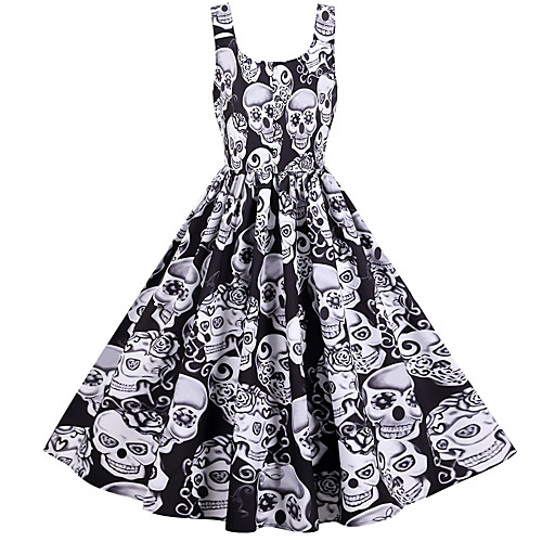 

Skeleton / Skull Dress Adults Women's Vintage Vacation Dress Halloween Halloween Festival / Holiday Polyster Black Women's Easy Carnival Costumes