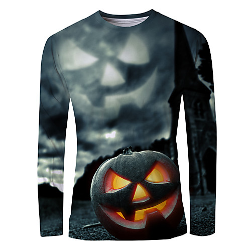 

Men's T shirt 3D Print Graphic Long Sleeve Halloween Tops Basic Black