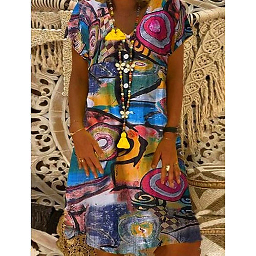 

Women's Shift Dress Knee Length Dress Black Blue Orange Green Short Sleeve Print Print Summer V Neck Casual 2021 S M L XL XXL 3XL 4XL 5XL