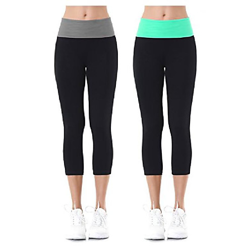 

yoga pants with fold over solid waistband, small, 2 pack: hgrey and mint