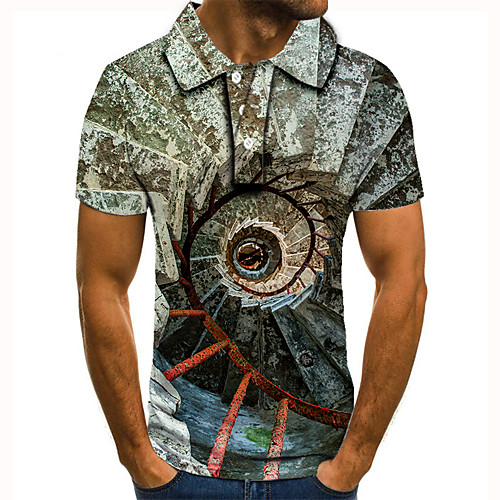 

Men's Polo 3D Print Graphic Optical Illusion Print Short Sleeve Daily Tops Basic Gray