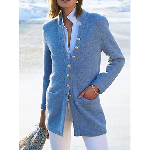 

Women's Solid Colored Basic Fall & Winter Coat Long Daily Long Sleeve 55%Wool30%Silk15%linen Coat Tops Black