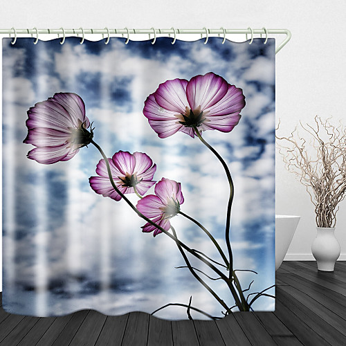 

Flowers under White Clouds Print Waterproof Fabric Shower Curtain for Bathroom Home Decor Covered Bathtub Curtains Liner Includes with Hooks