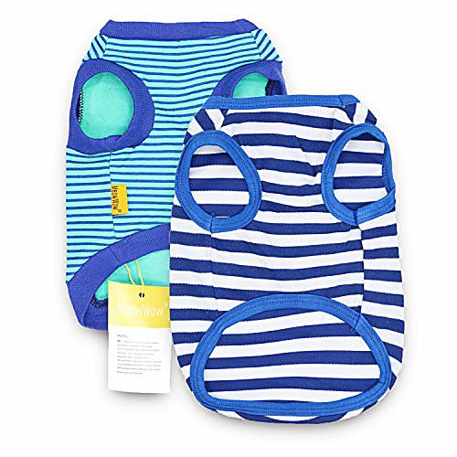 

pet dog clothes puppy shirts striped t shirt breathable cat apparel, xs, blue