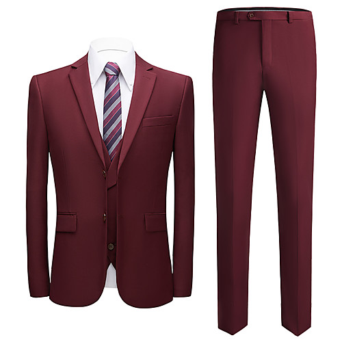 

Black / Burgundy / Dark Navy Solid Colored Standard Fit Polyester Suit - Notch Single Breasted One-button
