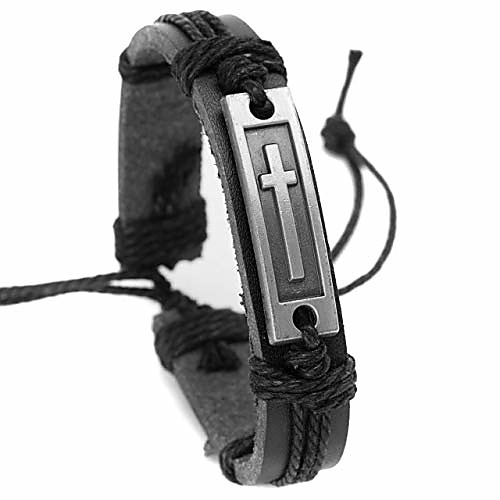 

cross leather bracelet for men: confirmation gifts for teenage boy (black)