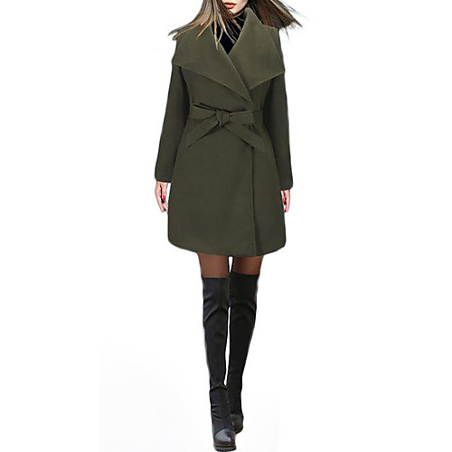 

Women's Solid Colored Drawstring Basic Fall & Winter Coat Long Daily Long Sleeve Polyster Coat Tops Black
