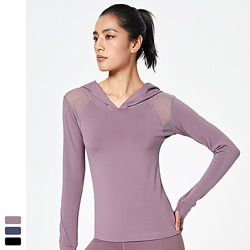 

Women's Yoga Top Thumbhole Patchwork Fashion Black Purple Blue Mesh Spandex Yoga Fitness Running Top Long Sleeve Sport Activewear Breathable Quick Dry Comfortable Stretchy