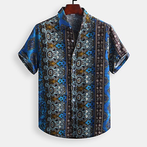 

Men's Shirt Other Prints Graphic Print Short Sleeve Daily Tops Basic Blue Yellow Orange
