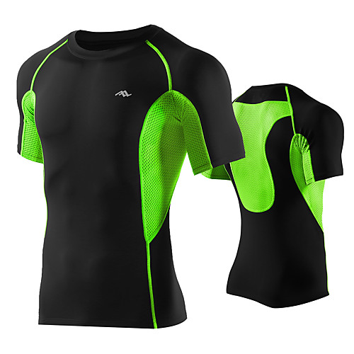

TRYSIL Men's Short Sleeve Compression Shirt Running Shirt Patchwork Tee Tshirt Top Athletic Breathable Quick Dry Moisture Wicking Fitness Gym Workout Running Jogging Training Sportswear Black Black