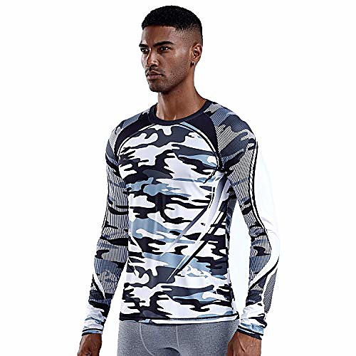 

compression pants men thermal underwear set base layer dry tights gym running leggings long sleeve shirt(grey camo top,l