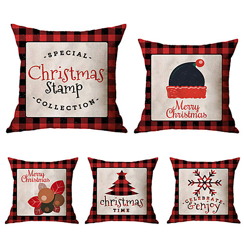 

1 Set of 5 pcs Christmas Series Decorative Linen Throw Pillow Cover 18 x 18 inches 45 x 45cm For Home Decoration Christmas Decoration