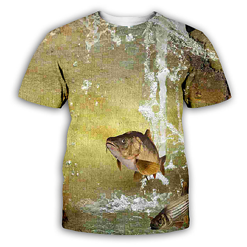 

Men's T shirt 3D Print Graphic Print Short Sleeve Party Tops Exaggerated Light Brown
