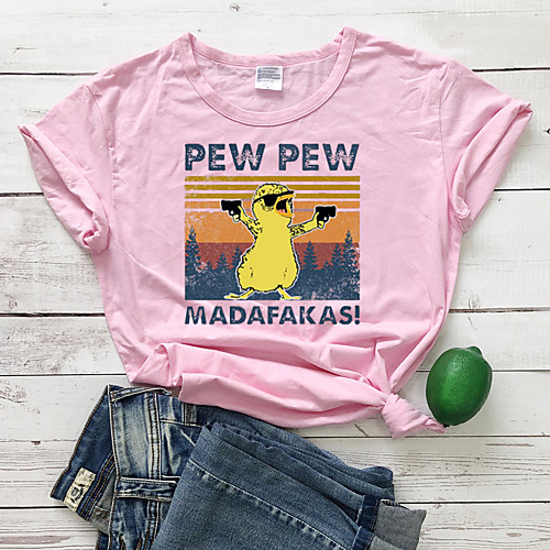 

Women's T shirt MADAFAKAS Animal Print Round Neck Tops 100% Cotton Basic Basic Top White Black Blushing Pink