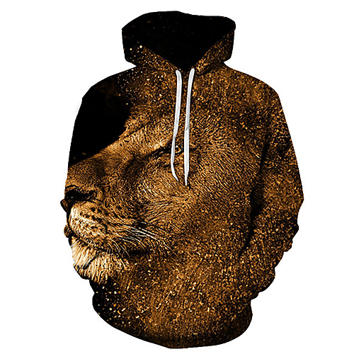 

Men's Plus Size Pullover Hoodie Sweatshirt Graphic Lion Animal Hooded Going out Club 3D Print Basic Casual Hoodies Sweatshirts Long Sleeve Camel
