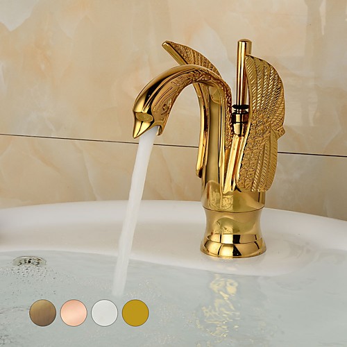 

Single Handle Bathroom Basin Faucet ,Cygne Curving Looked Golden/Silvery/Rose Red One Hole,Faucet Set Ti-PVD Centerset,Art Deco and Retro Style Brass Bathroom Sink Faucet with Hot and Cold water