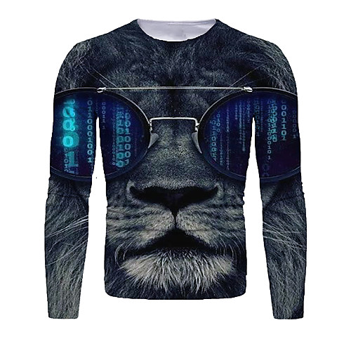 

Men's T shirt 3D Print Graphic Animal Long Sleeve Daily Tops Basic Black