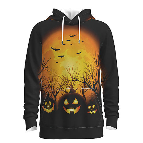 

Men's Halloween Pullover Hoodie Sweatshirt Graphic Pumpkin Hooded Casual Halloween Hoodies Sweatshirts Long Sleeve Black