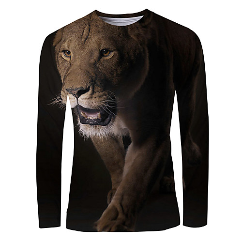 

Men's T shirt 3D Print Graphic Animal Long Sleeve Daily Tops Basic Brown