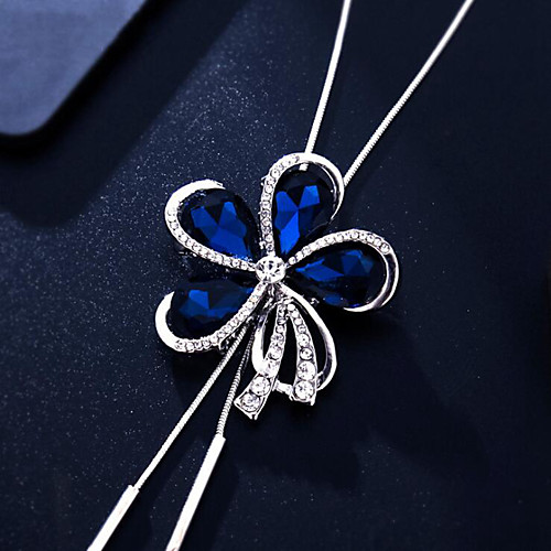 

Long Necklace Women's Classic Cubic Zirconia Blue Flower Simple Fashion Classic Lovely Silver 80 cm Necklace Jewelry 1pc for Gift Daily Festival irregular