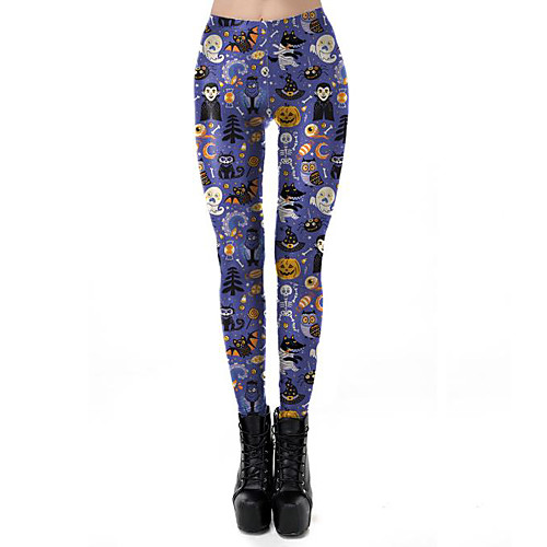 

Women's Exaggerated Breathable Halloween Leggings Pants Plants Skull Ankle-Length Print Purple