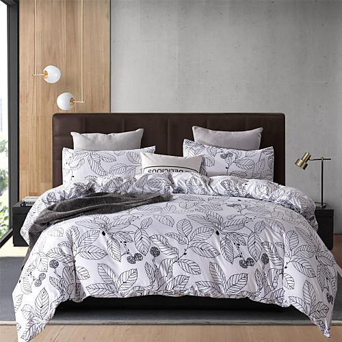 

Black Line Leaf Print Botanical 3 Pieces Bedding Set Duvet Cover Set Modern Comforter Cover Ultra Soft Hypoallergenic Microfiber and Easy Care(Include 1 Duvet Cover and 1 or2 Pillowcases)