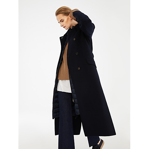 

Women's Solid Colored Basic Fall & Winter Notch lapel collar Coat Long Daily Long Sleeve Acrylic Coat Tops Navy Blue