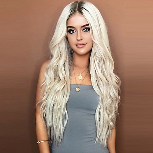 

Synthetic Wig Body Wave Middle Part Wig Long Very Long Grey Synthetic Hair 65 inch Women's Party Dark Roots Middle Part Gray
